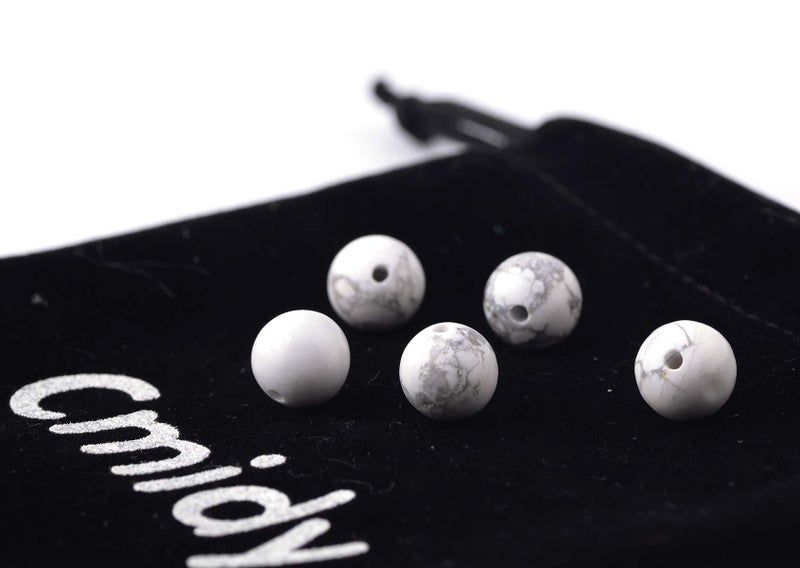 Cmidy Natural Stone Beads 100pcs 8mm White Howlite Round Genuine Real Stone Beading Loose Gemstone Hole Size 1mm DIY Charm Smooth Beads for Bracelet Necklace Earrings Jewelry Making (White Howlite, 8mm) - Image 4